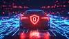 Car Security: Futuristic car showcases digital shield, symbolizing safety and protection in the digital world. This image captures the essence of cybersecurity for vehicles.