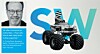 Gelber Geländewagen vor den Buchstaben SW auf weißem Hintergrund.