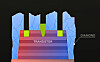 Schematische Grafik eines Transistors mit blauen Diamantschichten und markierter Beschriftung.