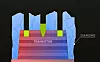 Schematische Grafik eines Transistors mit blauen Diamantschichten und markierter Beschriftung.