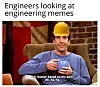 Meme mit einer sitzenden Person aus einer bekannten Sitcom-Szene, die eine Tasse hält und einen gelben Bauhelm trägt. Darüber steht: „Engineers looking at engineering memes“, unten der Untertitel: „Ah, humor based on my pain. Ah, ha, ha.“ Das Meme ist für Ingenieure lustig, weil es die Selbstironie der Branche auf den Punkt bringt. Viele Engineering-Memes funktionieren, weil sie reale Frustrationen über Deadlines, Messfehler, Softwareabstürze, unklare Spezifikationen, Normen, Simulationen, Laborversuche oder interdisziplinäre Missverständnisse humorvoll übertreiben. Der Witz entsteht aus Wiedererkennung: Ingenieure lachen über Situationen, die eigentlich nerven, weil sie sie aus Studium, Entwicklung, Test oder Produktion nur zu gut kennen.