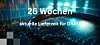 Blaues Tech-Hintergrundbild mit der Aufschrift „26 Wochen“ und „aktuelle Lieferzeit für DRAM“.