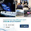 Collage mit EFX-Messestand, Gesprächsszene und Außenansicht der Messe Stuttgart.