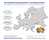 Karte Europas mit vier Lösungsanbietern und verknüpften Punkten in einer farbigen Infografik.