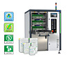 Leiterplattenreinigungsanlage mit mehreren Produktkanistern und Symbolen für Watersave, Enersave, Low Conduct und Low temp.