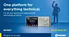 Blaues englischsprachiges Messebanner mit dem Text One platform for everything technical, einem Voltcraft-Labornetzgerät und Standangabe B5.241.