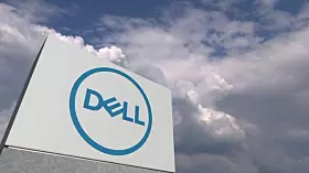 DELL logo on sky background, editorial 3D rendering