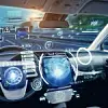 Cockpit of futuristic autonomous car.