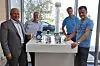 Drehfeldüberwachung: Dirar Najib, Geschäftsführer der Firma Dina Elektronik, Michael Kocher, Vertriebsleiter, Lothar Bauknecht, verantwortlicher Entwickler der Stillstands- und Drehzahlwächter und Markus Henzler, technischer Leiter. (vlnr)