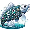 Illustration eines Koi-Roboters, dessen Schuppen mit verschiedenen elektronischen Komponenten geschmückt sind, um die Flexibilität und Anpassungsfähigkeit von Samsung auf dem sich entwickelnden Technologiemarkt zu unterstreichen. Der Koi schwimmt in einem Teich, der die vielfältigen technologischen Errungenschaften und zukünftigen Ambitionen des Unternehmens widerspiegelt.