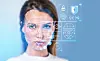 Businesswoman and biometric scanning, digital hologram and statistics