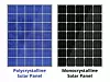 Bild 2: Vergleich von einem polykristalline Solarpanel (links) aus zusammengeschmolzenen Siliziumfragmenten und einem monokristallinen Solarpanel (rechts) aus einkristallinem Silizium.