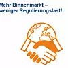 Handshake vor einer Weltkugel mit einem Aufruf zum Thema Binnenmarkt und Regulierungslast