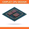 Realistic isometric modern chiplet CPU design front view.