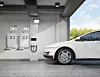 Ev charger or wall charger with ev car at home garage